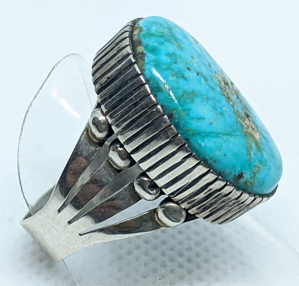 Wonderful Vintage Navajo Silver & Turquoise, Mountain Turquoise Ring by Delbert Chatter Sz 10.5