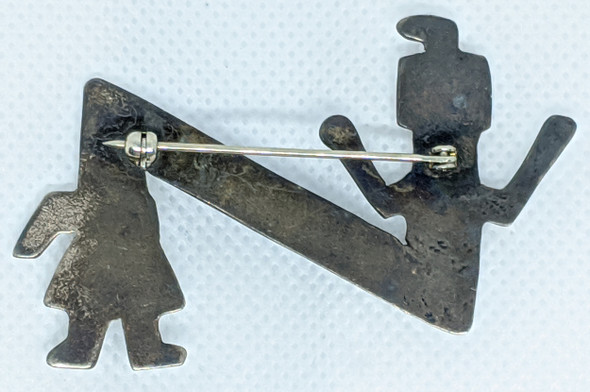 Lovely 1940's - 50's Hopi Silver Longhair Kahcina Brooch with Lovely Morenci Turquoise