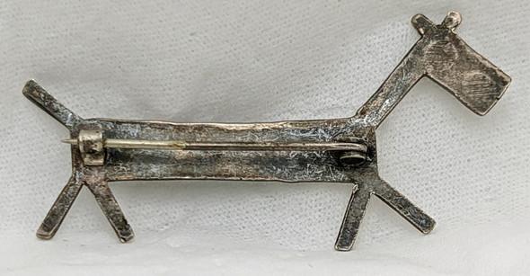 Great Old 1930s Fred Harvey Era Navajo Silver Horse Brooch with Sleeping Beauty Turquoise