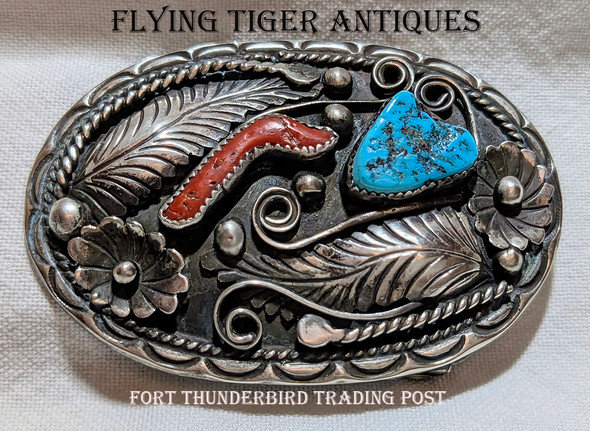 Lovely Ornate Vintage 1970's Navajo Buckle by W. Dodson. IHMSS: Indian Hand Made Sterling Silver