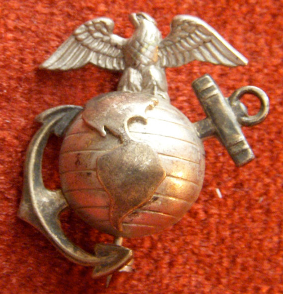 WWII Sterling US Marine Corps Officer small size Model 44 Dress Collar Insignia by H&H