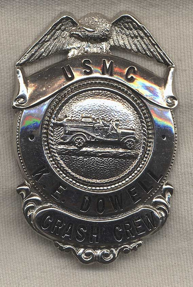 Korean War USMC Crash Crew Badge Named to K.E. Dowell