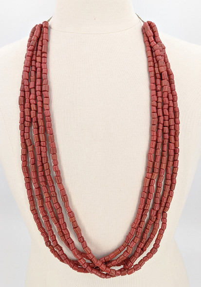 Lovely Vintage Kewa / Santo Domingo 5 Stand Heavy "Coral" Glass Bead Necklace