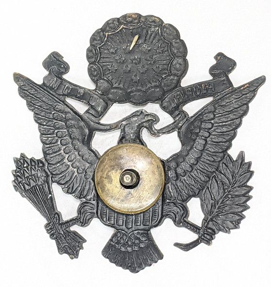 Scarce WWI US Army Officer Visor Hat Badge in Blackened Brass. Curved to fit Hat