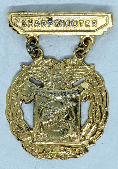 Scarce 1960s Los Angeles Police Dept. Sharpshooter Badge in Gilt Sterling Silver by KAAG