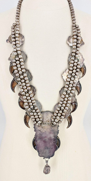 Incredible Over-The-Top Zuni Silver Coral Bear Claw & Kingman Turquoise Squash Blossom ca 1960-70