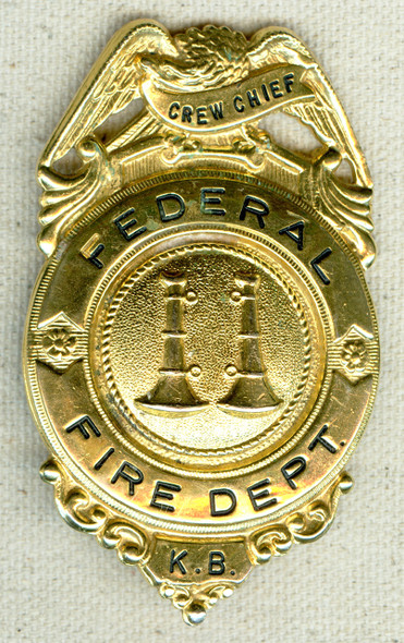 1950s US Government Base Aircraft Crash Crew/Fire Dept Crew Chief Badge by Russell Unif Co
