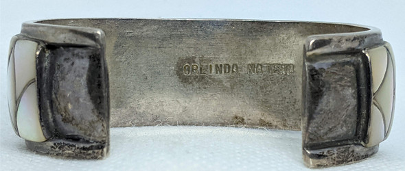 Stunning 1970s-1980s Zuni Silver (Heavy) & MOP Fish Scale Inlay Bracelet by Orlinda Natewa