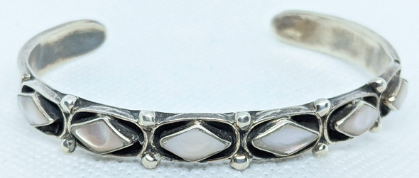 Great Vintage 1970s Zuni Silver & MOP Shadowbox Bracelet by Jimmie Etsate