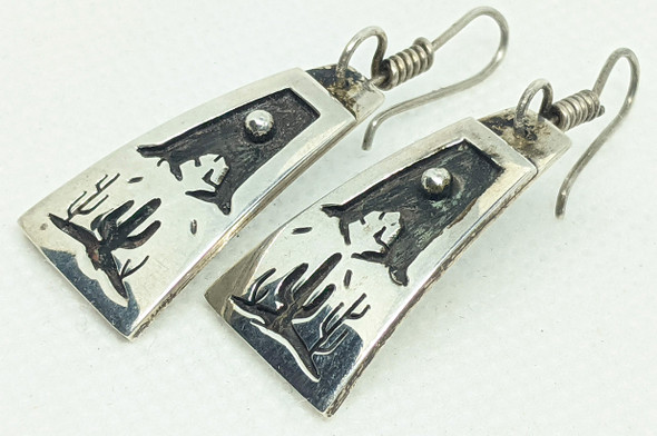 Beautiful 1990s-00s Silver Overlay Earrings by Pima/Tohono O'odham Artist Rick Manuel