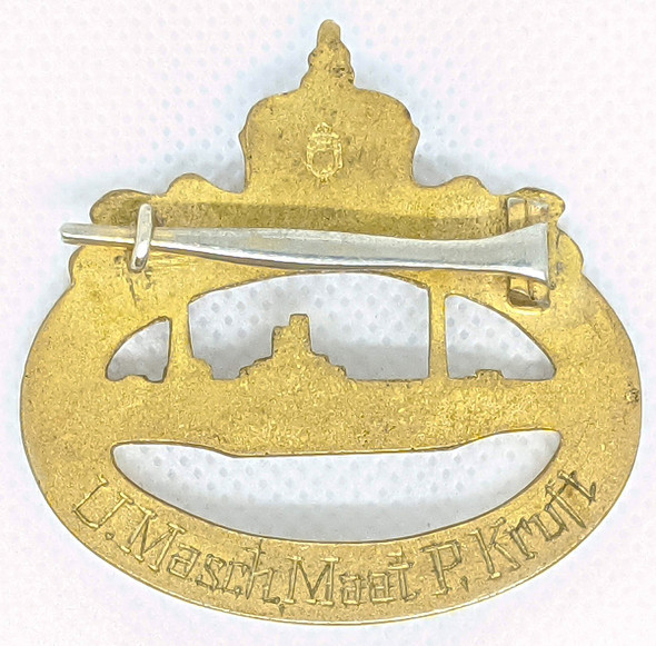Ext Rare ENGRAVED WWI Imperial German Navy U-Boat Badge by Meybauer