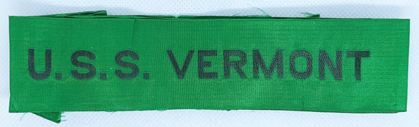 Extremely Rare & Very Cool Ca 1907 USS Vermont BB-20 Commissionaly Cap Tally in Green Silk