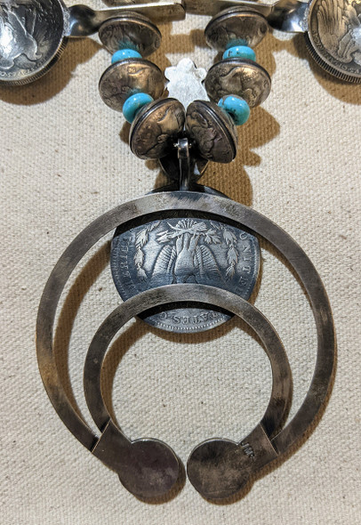Monumental 1990s - 2000s Navajo Silver & Coin Squash Blossom by James McCabe