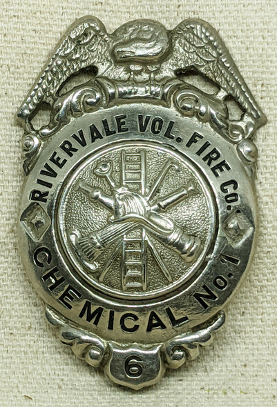 Rare Ca 1923 1st Issue River Vale NJ Volunteer Fire Co Chemical No.1 Badge #6