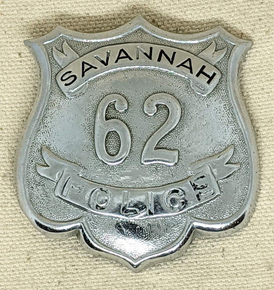 1910's - 1920's Savannah Georgia Police Badge # 62 Replated & Catch Repaired circa 1930's