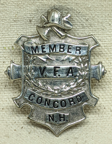 Great Old Ca 1900 Concord NH Veteran Fireman's Association Member Badge