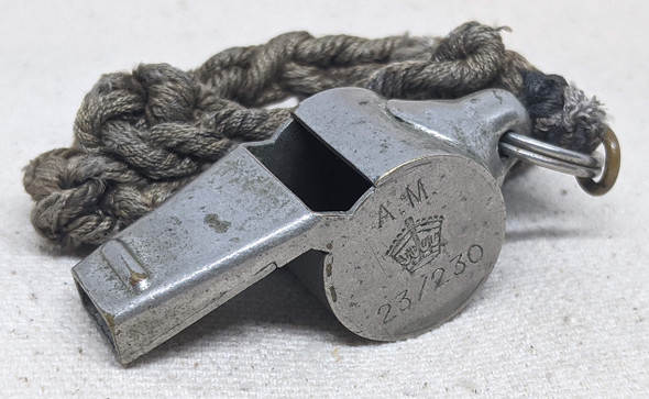 Wonderful WWII UK Air Ministry Marked Bailout Whistle on Lanyard.As used by 8th AF Bomber Crews