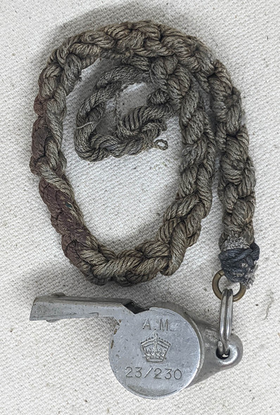 Wonderful WWII UK Air Ministry Marked Bailout Whistle on Lanyard.As used by 8th AF Bomber Crews