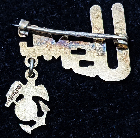 Beautiful 1930s-WWII USMC Sweetheart Pin with China Malines EGA in Sterling & Gold Fill