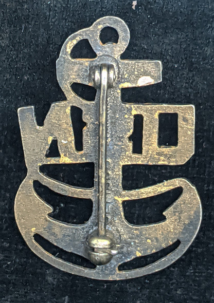 Great Salty WWII USN CPO Oversea Cap Size Hat Badge by GEMSCO As Worn by Seabees Attached to USMC