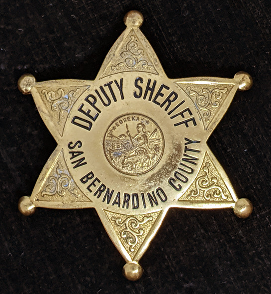 Beautiful 1930s San Bernardino Co CA Deputy Sheriff Badge Named on Back