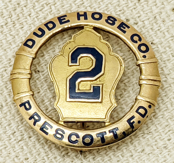 Ext Rare Ca 1900 14K Gold Lapel Badge For Dude Hose Co #2 Prescott AZ Fire Dept