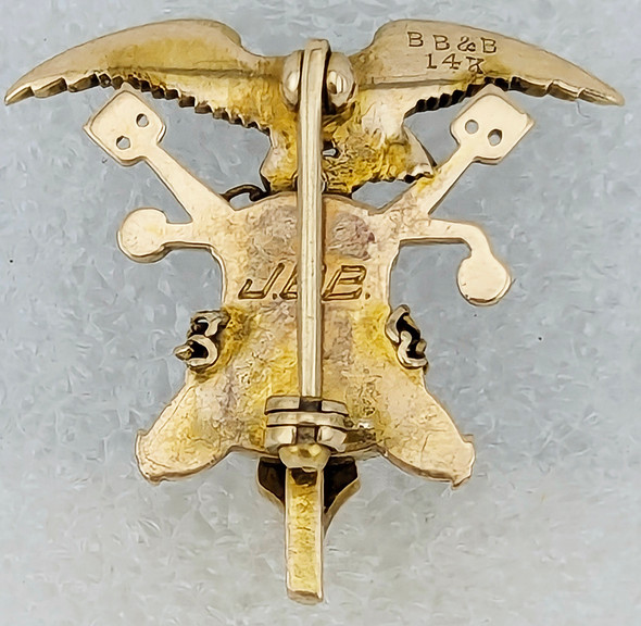 Stunning 1913 USNA Annapolis 14K Graduation Pin of James Emmet Brenner By BB&B