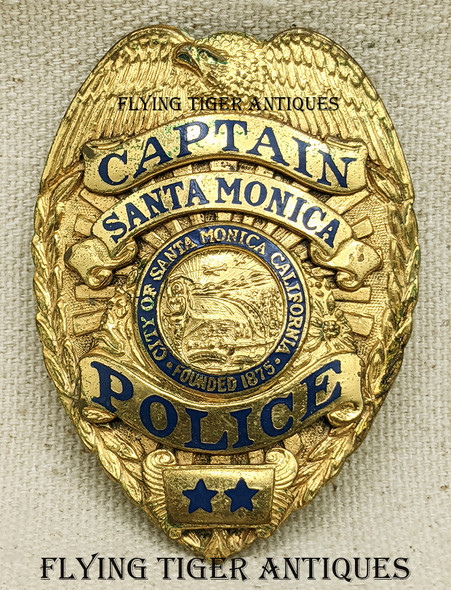 Great 1940 Santa Monica CA Police Detective Lieutenant Badge #502