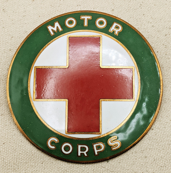 Minty Early WWII ARC American Red Cross Motor Corps Badge/Plate Topper in enameled brass