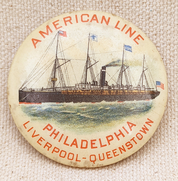 Nice Circa 1890s American Line Steamship Co Adv Celluloid Pocket Mirror Liverpool-Queenstown