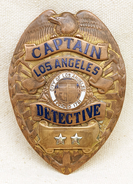 Great Old well Carried Ca 1930 Los Angeles CA Police Captain of Detectives Badge by Carl Entenmann