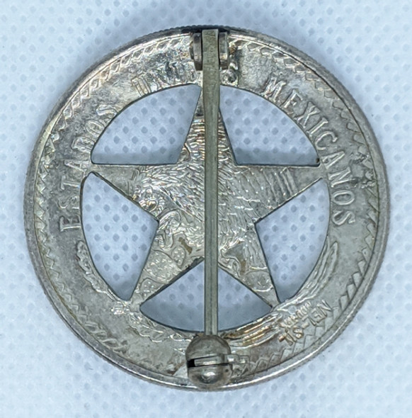 Beautiful, Issue, 1970's Texas Rangers Sergeant Badge Made from a Mexican 5 Peso Coin NEL-SIL