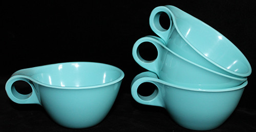Set of 4 Teal Blue Melamine Coffee Cups from the Russel Wright Residential Line by Northern