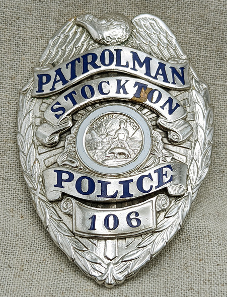 1960s Stockton California Police Patrolman Badge #106