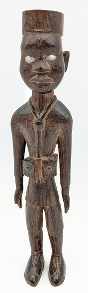 Classic Early 20th C Kamba Carved Wooden Ashari or Colonial Figure with traditional Lead eyes