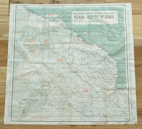 Rare WWII USAAF 5th Air Force Pacific Cloth Escape Map of New Guinea from 1943