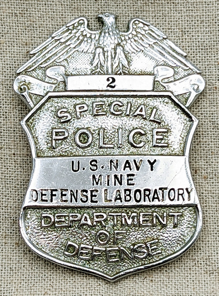 Ca Late 1950s US Navy Mine Defense Laboratory Dept of Defense Special Police Badge #2 by Russell