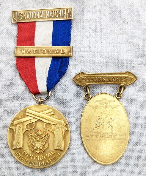 Gorgeous Pair of USMC Shooting Medals, 1920 National Match & 1922 Lauchheimer Trophy John M. Thomas