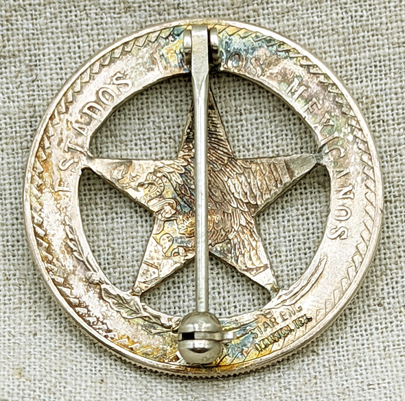 1980s-90s Issue Texas Rangers Sergeant Badge Made from Mexican 5 Peso Coin by Star Engraving Houston