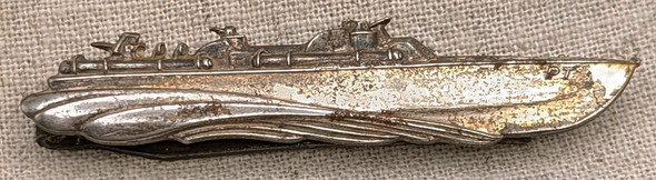 Rare Ca 1943 Elco PT Boat Badge Tie Bar Enlisted Type in Silver Plated Wartime Shortages Steel