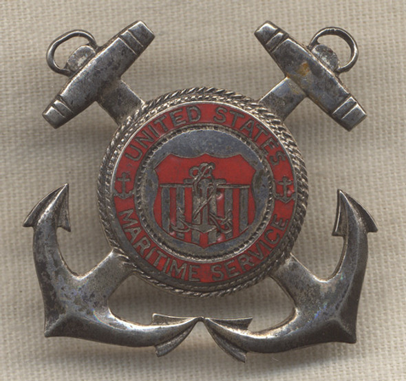 Rare Sterling WWII US Maritime Service Chief Petty Officer Cap Badge by Coro