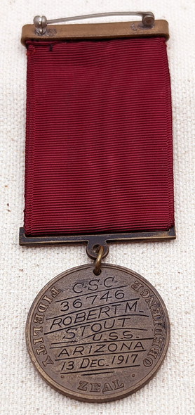 Wonderful WWI 1917 USS Arizona US Navy Good Conduct Medal Named to C.S.C. Robert M. Stout
