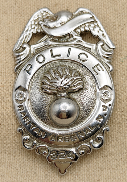 Rare WWII Raritan Arsenal New Jersey Police Badge # 324