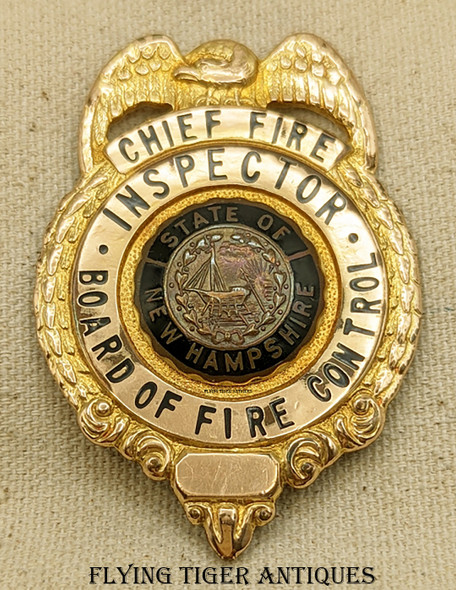 Ext Rare 1940s-50s NH Board of Fire Control Chief Fire Inspector Badge in G.F. on Bronze