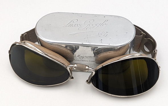 Rare Iconic WWI LUXOR No. 5 US Aviator Goggles With Sunshade Lenses in TIME CAPSULE Condition