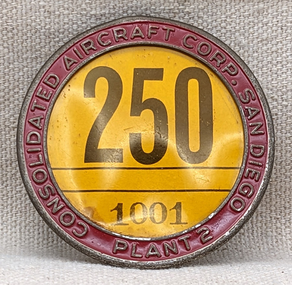 Rare WWII ca 1942 Consolidated Aircraft Corp San Diego Plant 2 War Worker Badge