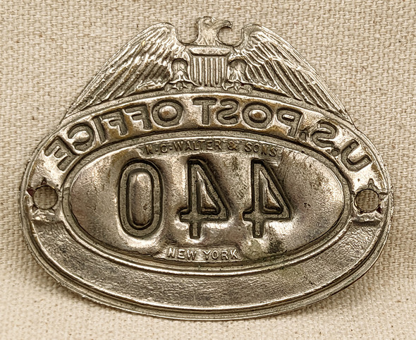 Scarce 1940s US Post Office Letter Carrier Hat Badge from Jamaica NY