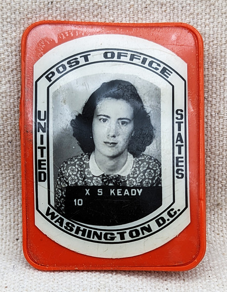 Rare WWII Era US Post Office Washington DC Employee Photo ID