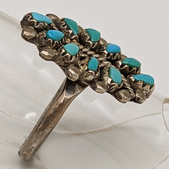 Vintage 1980s Zuni Silver & Sleeping Beauty Turquoise Petit Point Ring by Sharon Hustito Sz 5