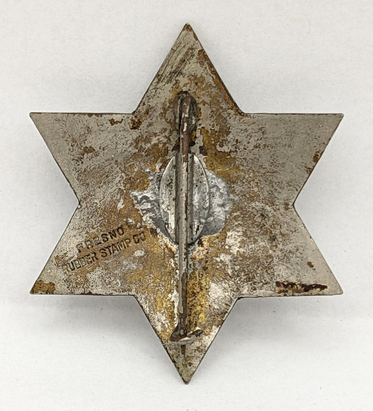 Ext Rare ca 1910s Kings Co CA Deputy Livestock Inspector 6p Star Badge by Fresno Rubber Stamp